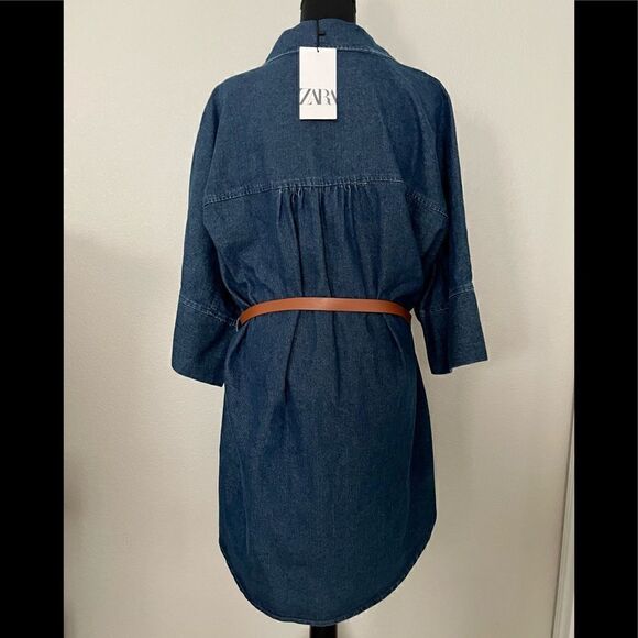 NWT Zara Belted Denim Shirt Dress - Picture 9 of 12